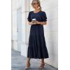 imagePRETTYGARDEN Womens Summer Casual Boho Dress Floral Print Ruffle Puff Short Sleeve Flowy Midi Beach Party DressesSolid Navy