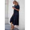 imagePRETTYGARDEN Womens Summer Casual Boho Dress Floral Print Ruffle Puff Short Sleeve Flowy Midi Beach Party DressesSolid Navy