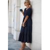 imagePRETTYGARDEN Womens Summer Casual Boho Dress Floral Print Ruffle Puff Short Sleeve Flowy Midi Beach Party DressesSolid Navy