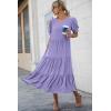 imagePRETTYGARDEN Womens Summer Casual Boho Dress Floral Print Ruffle Puff Short Sleeve Flowy Midi Beach Party DressesSolid Purple