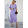 imagePRETTYGARDEN Womens Summer Casual Boho Dress Floral Print Ruffle Puff Short Sleeve Flowy Midi Beach Party DressesSolid Purple