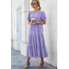 imagePRETTYGARDEN Womens Summer Casual Boho Dress Floral Print Ruffle Puff Short Sleeve Flowy Midi Beach Party DressesSolid Purple