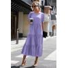 imagePRETTYGARDEN Womens Summer Casual Boho Dress Floral Print Ruffle Puff Short Sleeve Flowy Midi Beach Party DressesSolid Purple