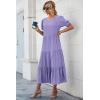 imagePRETTYGARDEN Womens Summer Casual Boho Dress Floral Print Ruffle Puff Short Sleeve Flowy Midi Beach Party DressesSolid Purple