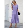 imagePRETTYGARDEN Womens Summer Casual Boho Dress Floral Print Ruffle Puff Short Sleeve Flowy Midi Beach Party DressesSolid Purple