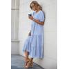 imagePRETTYGARDEN Womens Summer Casual Boho Dress Floral Print Ruffle Puff Short Sleeve Flowy Midi Beach Party DressesSolid Sky Blue