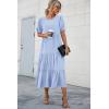 imagePRETTYGARDEN Womens Summer Casual Boho Dress Floral Print Ruffle Puff Short Sleeve Flowy Midi Beach Party DressesSolid Sky Blue
