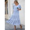 imagePRETTYGARDEN Womens Summer Casual Boho Dress Floral Print Ruffle Puff Short Sleeve Flowy Midi Beach Party DressesSolid Sky Blue