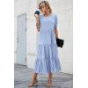 imagePRETTYGARDEN Womens Summer Casual Boho Dress Floral Print Ruffle Puff Short Sleeve Flowy Midi Beach Party DressesSolid Sky Blue