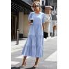 imagePRETTYGARDEN Womens Summer Casual Boho Dress Floral Print Ruffle Puff Short Sleeve Flowy Midi Beach Party DressesSolid Sky Blue