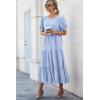 imagePRETTYGARDEN Womens Summer Casual Boho Dress Floral Print Ruffle Puff Short Sleeve Flowy Midi Beach Party DressesSolid Sky Blue
