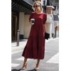 imagePRETTYGARDEN Womens Summer Casual Boho Dress Floral Print Ruffle Puff Short Sleeve Flowy Midi Beach Party DressesSolid Wine Red