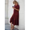 imagePRETTYGARDEN Womens Summer Casual Boho Dress Floral Print Ruffle Puff Short Sleeve Flowy Midi Beach Party DressesSolid Wine Red