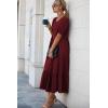imagePRETTYGARDEN Womens Summer Casual Boho Dress Floral Print Ruffle Puff Short Sleeve Flowy Midi Beach Party DressesSolid Wine Red