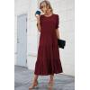 imagePRETTYGARDEN Womens Summer Casual Boho Dress Floral Print Ruffle Puff Short Sleeve Flowy Midi Beach Party DressesSolid Wine Red
