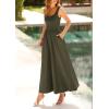 imagePRETTYGARDEN Womens Summer Casual Scoop Neck Sleeveless Long Dresses Tank Top Patchwork Aline Swing Maxi Dress with PocketsArmy Green