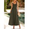 imagePRETTYGARDEN Womens Summer Casual Scoop Neck Sleeveless Long Dresses Tank Top Patchwork Aline Swing Maxi Dress with PocketsArmy Green