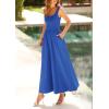 imagePRETTYGARDEN Womens Summer Casual Scoop Neck Sleeveless Long Dresses Tank Top Patchwork Aline Swing Maxi Dress with PocketsBlue