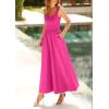imagePRETTYGARDEN Womens Summer Casual Scoop Neck Sleeveless Long Dresses Tank Top Patchwork Aline Swing Maxi Dress with PocketsRose Red