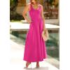 imagePRETTYGARDEN Womens Summer Casual Scoop Neck Sleeveless Long Dresses Tank Top Patchwork Aline Swing Maxi Dress with PocketsRose Red