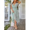 imagePRETTYGARDEN Womens Summer Floral Boho Dress Wrap V Neck Short Sleeve Ruffle ALine Flowy Maxi Wedding Guest DressesGreen01