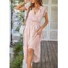 imagePRETTYGARDEN Womens Summer Floral Boho Dress Wrap V Neck Short Sleeve Ruffle ALine Flowy Maxi Wedding Guest DressesPink