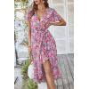 imagePRETTYGARDEN Womens Summer Floral Boho Dress Wrap V Neck Short Sleeve Ruffle ALine Flowy Maxi Wedding Guest DressesPink Floral