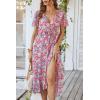 imagePRETTYGARDEN Womens Summer Floral Boho Dress Wrap V Neck Short Sleeve Ruffle ALine Flowy Maxi Wedding Guest DressesPink Floral