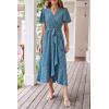 imagePRETTYGARDEN Womens Summer Floral Boho Dress Wrap V Neck Short Sleeve Ruffle ALine Flowy Maxi Wedding Guest DressesPrint Blue