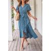 imagePRETTYGARDEN Womens Summer Floral Boho Dress Wrap V Neck Short Sleeve Ruffle ALine Flowy Maxi Wedding Guest DressesPrint Blue