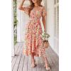 imagePRETTYGARDEN Womens Summer Floral Boho Dress Wrap V Neck Short Sleeve Ruffle ALine Flowy Maxi Wedding Guest DressesPrint White Pink