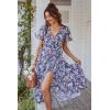 imagePRETTYGARDEN Womens Summer Floral Boho Dress Wrap V Neck Short Sleeve Ruffle ALine Flowy Maxi Wedding Guest DressesPurple Floral