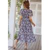 imagePRETTYGARDEN Womens Summer Floral Boho Dress Wrap V Neck Short Sleeve Ruffle ALine Flowy Maxi Wedding Guest DressesPurple Floral