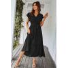 imagePRETTYGARDEN Womens Summer Floral Boho Dress Wrap V Neck Short Sleeve Ruffle ALine Flowy Maxi Wedding Guest DressesSolid Black