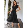 imagePRETTYGARDEN Womens Summer Floral Boho Dress Wrap V Neck Short Sleeve Ruffle ALine Flowy Maxi Wedding Guest DressesSolid Black