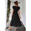 imagePRETTYGARDEN Womens Summer Floral Boho Dress Wrap V Neck Short Sleeve Ruffle ALine Flowy Maxi Wedding Guest DressesSolid Black