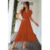 imagePRETTYGARDEN Womens Summer Floral Boho Dress Wrap V Neck Short Sleeve Ruffle ALine Flowy Maxi Wedding Guest DressesSolid Brick Red