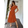 imagePRETTYGARDEN Womens Summer Floral Boho Dress Wrap V Neck Short Sleeve Ruffle ALine Flowy Maxi Wedding Guest DressesSolid Brick Red