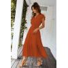 imagePRETTYGARDEN Womens Summer Floral Boho Dress Wrap V Neck Short Sleeve Ruffle ALine Flowy Maxi Wedding Guest DressesSolid Brick Red