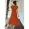 imagePRETTYGARDEN Womens Summer Floral Boho Dress Wrap V Neck Short Sleeve Ruffle ALine Flowy Maxi Wedding Guest DressesSolid Brick Red