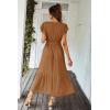 imagePRETTYGARDEN Womens Summer Floral Boho Dress Wrap V Neck Short Sleeve Ruffle ALine Flowy Maxi Wedding Guest DressesSolid Brown
