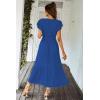 imagePRETTYGARDEN Womens Summer Floral Boho Dress Wrap V Neck Short Sleeve Ruffle ALine Flowy Maxi Wedding Guest DressesSolid Dark Blue
