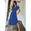 imagePRETTYGARDEN Womens Summer Floral Boho Dress Wrap V Neck Short Sleeve Ruffle ALine Flowy Maxi Wedding Guest DressesSolid Dark Blue