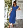 imagePRETTYGARDEN Womens Summer Floral Boho Dress Wrap V Neck Short Sleeve Ruffle ALine Flowy Maxi Wedding Guest DressesSolid Dark Blue