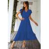 imagePRETTYGARDEN Womens Summer Floral Boho Dress Wrap V Neck Short Sleeve Ruffle ALine Flowy Maxi Wedding Guest DressesSolid Dark Blue