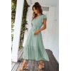 imagePRETTYGARDEN Womens Summer Floral Boho Dress Wrap V Neck Short Sleeve Ruffle ALine Flowy Maxi Wedding Guest DressesSolid Green