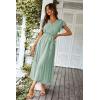 imagePRETTYGARDEN Womens Summer Floral Boho Dress Wrap V Neck Short Sleeve Ruffle ALine Flowy Maxi Wedding Guest DressesSolid Green