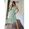 imagePRETTYGARDEN Womens Summer Floral Boho Dress Wrap V Neck Short Sleeve Ruffle ALine Flowy Maxi Wedding Guest DressesSolid Green