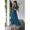 imagePRETTYGARDEN Womens Summer Floral Boho Dress Wrap V Neck Short Sleeve Ruffle ALine Flowy Maxi Wedding Guest DressesSolid Lake Blue