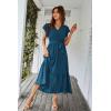 imagePRETTYGARDEN Womens Summer Floral Boho Dress Wrap V Neck Short Sleeve Ruffle ALine Flowy Maxi Wedding Guest DressesSolid Lake Blue